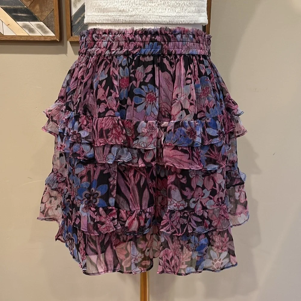LoveShackFancy Benicia Floral Ruffle Skirt Midnight Light Medium